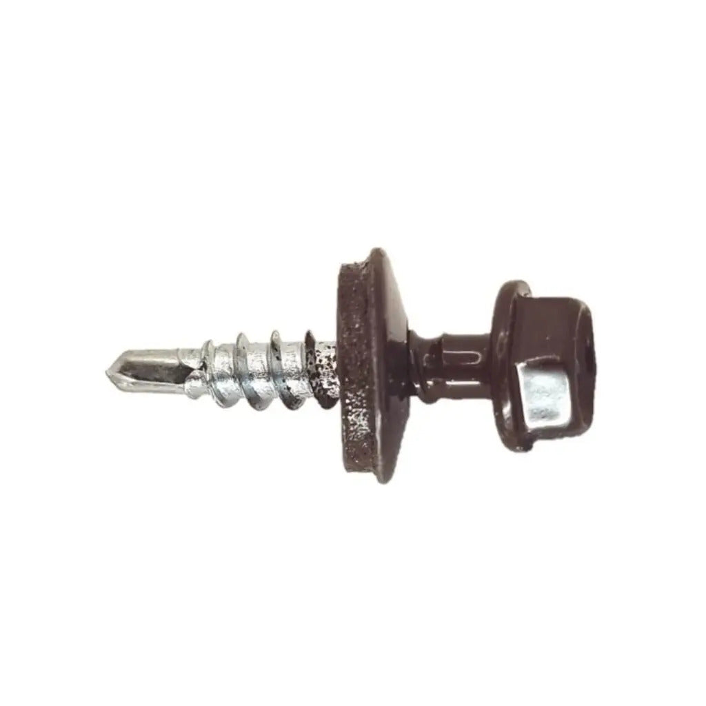 Surub autoforant pentru tigla metalica/tabla, cap hexagonal,saiba EPDM cu cauciuc, 4.8x55mm Maro RAL 8017- 200 buc/cutie