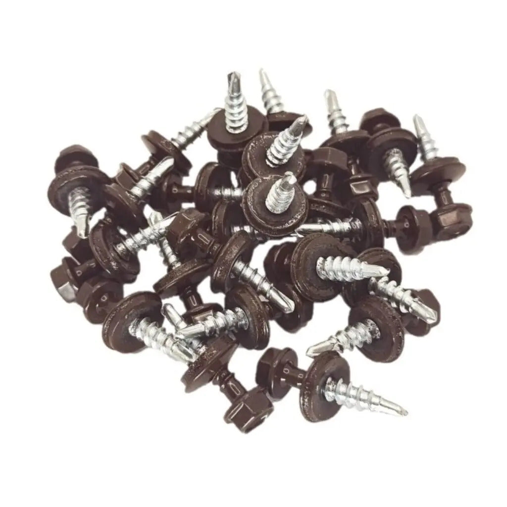 Surub autoforant pentru tigla metalica/tabla, cap hexagonal,saiba EPDM cu cauciuc, 4.8x55mm Maro RAL 8017- 200 buc/cutie