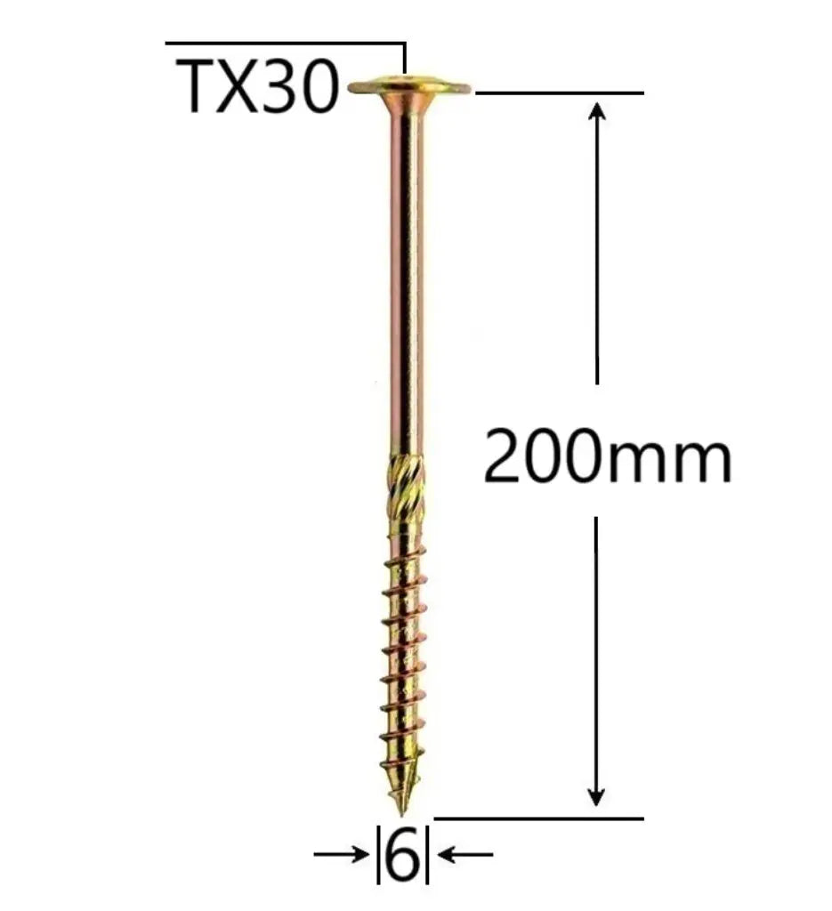 Set 100 Surub pentru dulgherie, cap plat, TX30 - 6x200 mm