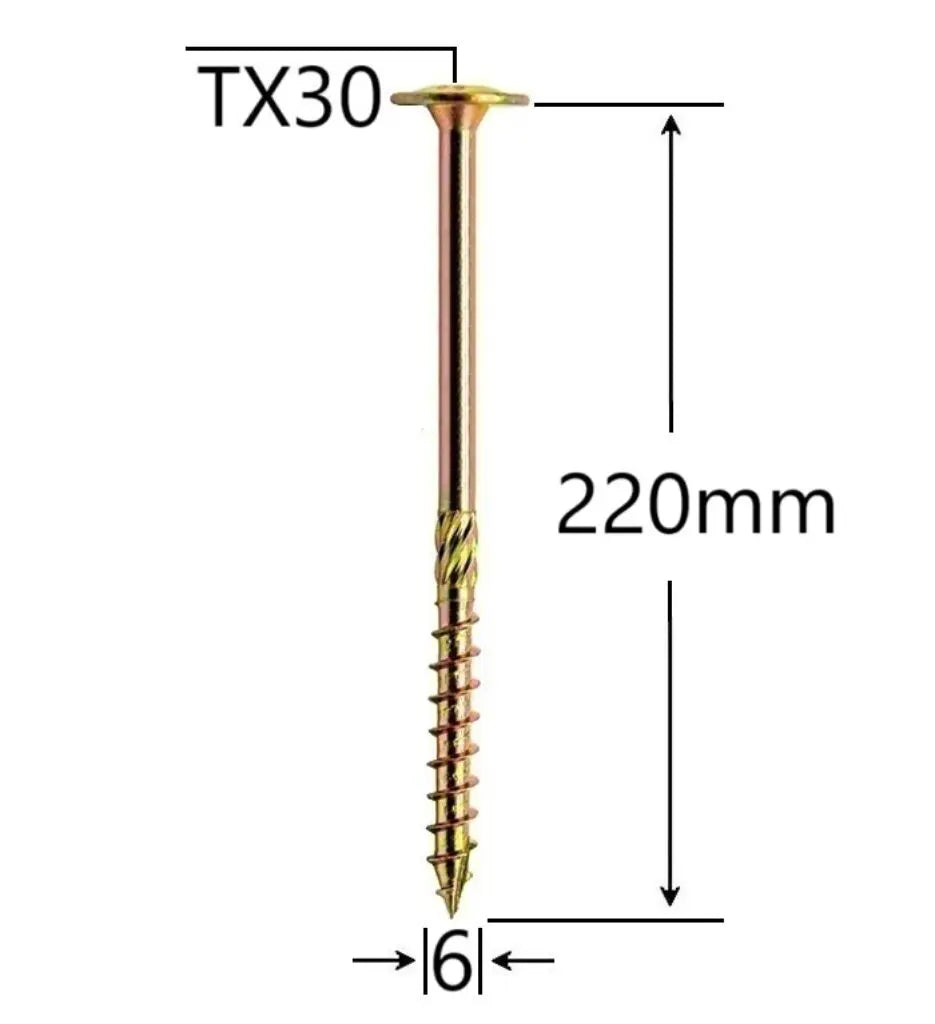 Surub pentru dulgherie, cap plat, TX30 - 6x220 mm 100buc/cutie