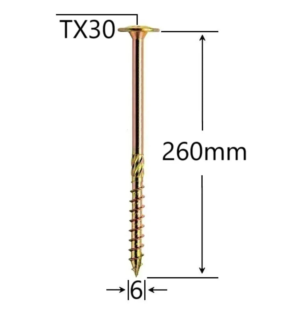 Set 100 Surub pentru dulgherie, cap plat, TX30 - 6x260 mm