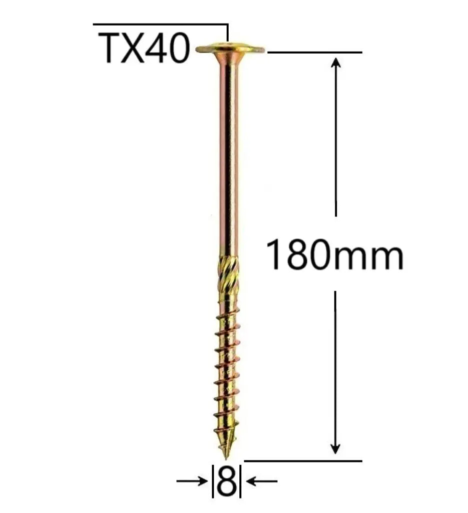 Surub dulgherie pentru lemn, galben, cap plat TX40, 8x180mm 50bucati (